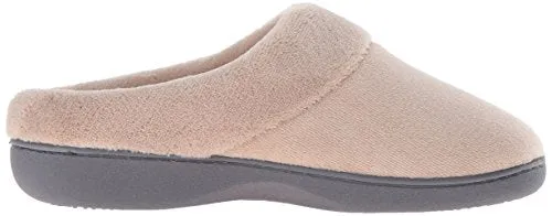 Isotoner Women’s Classic Mixed Microterry Hoodback Slippers, Taupe, Medium/7.5-8 M US