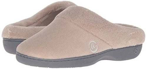 Isotoner Women’s Classic Mixed Microterry Hoodback Slippers, Taupe, Medium/7.5-8 M US