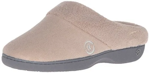 Isotoner Women’s Classic Mixed Microterry Hoodback Slippers, Taupe, Medium/7.5-8 M US
