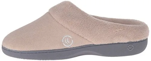 Isotoner Women’s Classic Mixed Microterry Hoodback Slippers, Taupe, Medium/7.5-8 M US