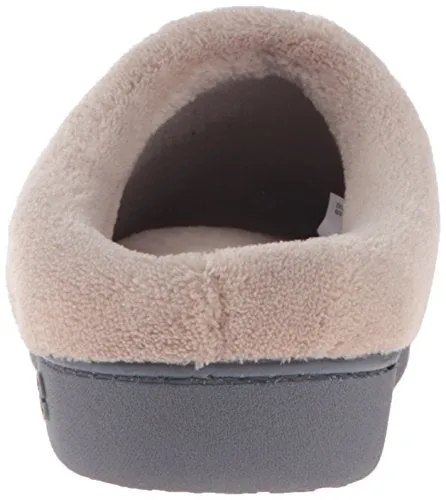 Isotoner Women’s Classic Mixed Microterry Hoodback Slippers, Taupe, Medium/7.5-8 M US
