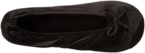 Isotoner Women's Satin Ballerina Slipper, Black, X-Large/9.5-10.5 M US