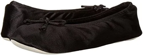 Isotoner Women's Satin Ballerina Slipper, Black, X-Large/9.5-10.5 M US