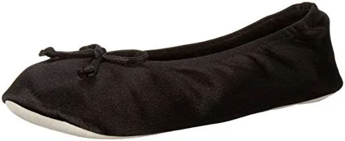 Isotoner Women's Satin Ballerina Slipper, Black, X-Large/9.5-10.5 M US