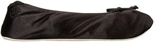 Isotoner Women's Satin Ballerina Slipper, Black, X-Large/9.5-10.5 M US