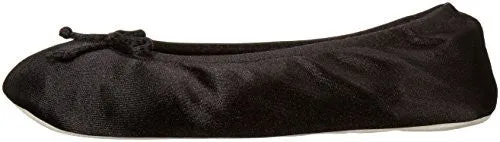 Isotoner Women's Satin Ballerina Slipper, Black, X-Large/9.5-10.5 M US