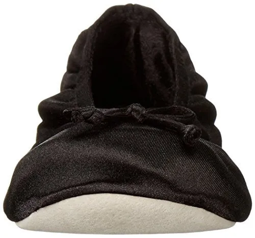 Isotoner Women's Satin Ballerina Slipper, Black, X-Large/9.5-10.5 M US
