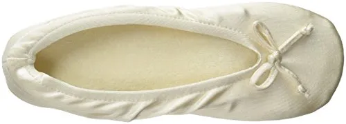 Isotoner Women's Satin Ballerina Slipper, Cream, XX-Large/11-12 M US