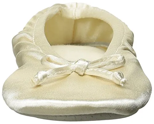 Isotoner Women's Satin Ballerina Slipper, Cream, XX-Large/11-12 M US