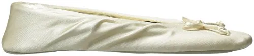 Isotoner Women's Satin Ballerina Slipper, Cream, XX-Large/11-12 M US