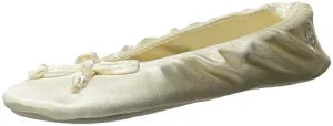 Isotoner Women's Satin Ballerina Slipper, Cream, XX-Large/11-12 M US