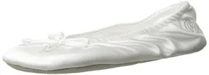 Isotoner Women's Satin Ballerina Slipper, White, Large/8-9 M US