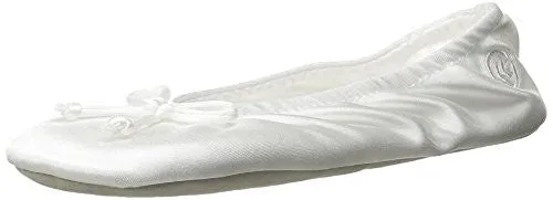 Isotoner Women's Satin Ballerina Slipper, White, Large/8-9 M US