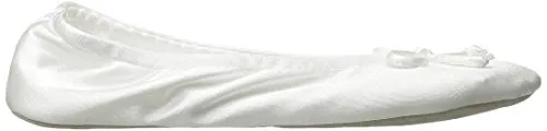 Isotoner Women's Satin Ballerina Slipper, White, Large/8-9 M US