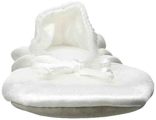 Isotoner Women's Satin Ballerina Slipper, White, Large/8-9 M US