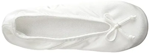 Isotoner Women's Satin Ballerina Slipper, White, Large/8-9 M US