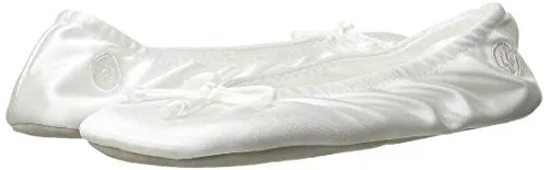 Isotoner Women's Satin Ballerina Slipper, White, Large/8-9 M US