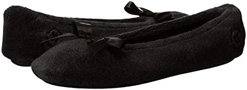 Isotoner Women's Terry Ballerina Slipper, Black, Large/8-9 M US