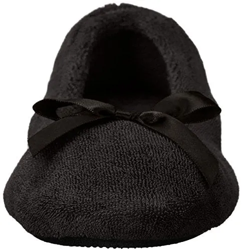 Isotoner Women's Terry Ballerina Slipper, Black, Large/8-9 M US