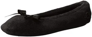 Isotoner Women's Terry Ballerina Slipper, Black, Large/8-9 M US