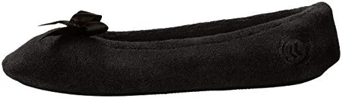 Isotoner Women's Terry Ballerina Slipper, Black, Large/8-9 M US