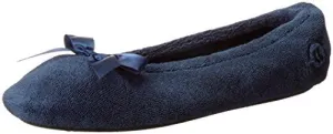 Isotoner Women's Terry Ballerina Slipper, Navy, Large/8-9 M US