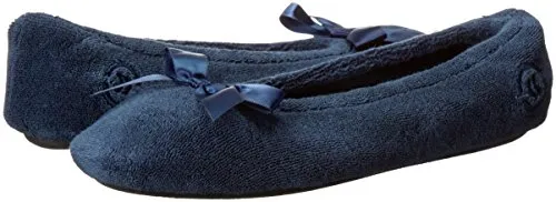 Isotoner Women's Terry Ballerina Slipper, Navy, Medium/6.5-7.5 M US