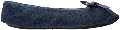 Isotoner Women's Terry Ballerina Slipper, Navy, Medium/6.5-7.5 M US
