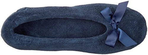 Isotoner Women's Terry Ballerina Slipper, Navy, X-Large/9.5-10.5 M US