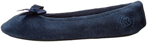 Isotoner Women's Terry Ballerina Slipper, Navy, X-Large/9.5-10.5 M US