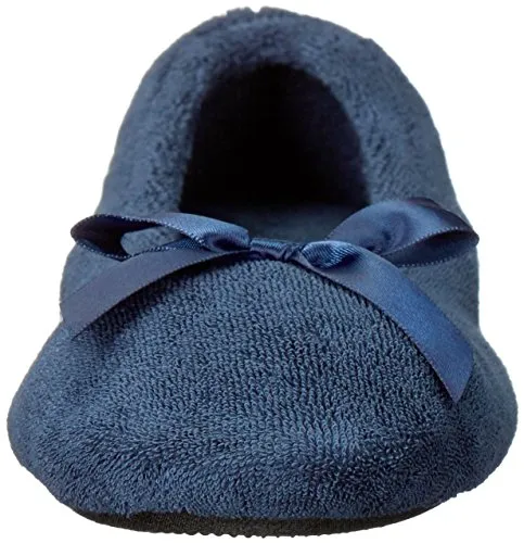 Isotoner Women's Terry Ballerina Slipper, Navy, X-Large/9.5-10.5 M US