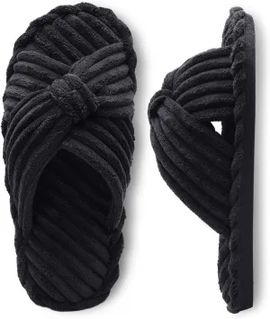 JIASUQI Women's Purple Faux Fur Criss Cross Open Toe House Slippers for Women