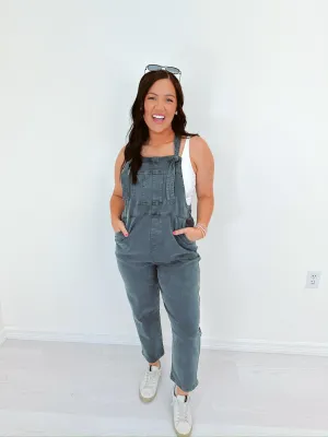 Kamryn Comfy Cropped Tie Knot Overalls - Ash Black