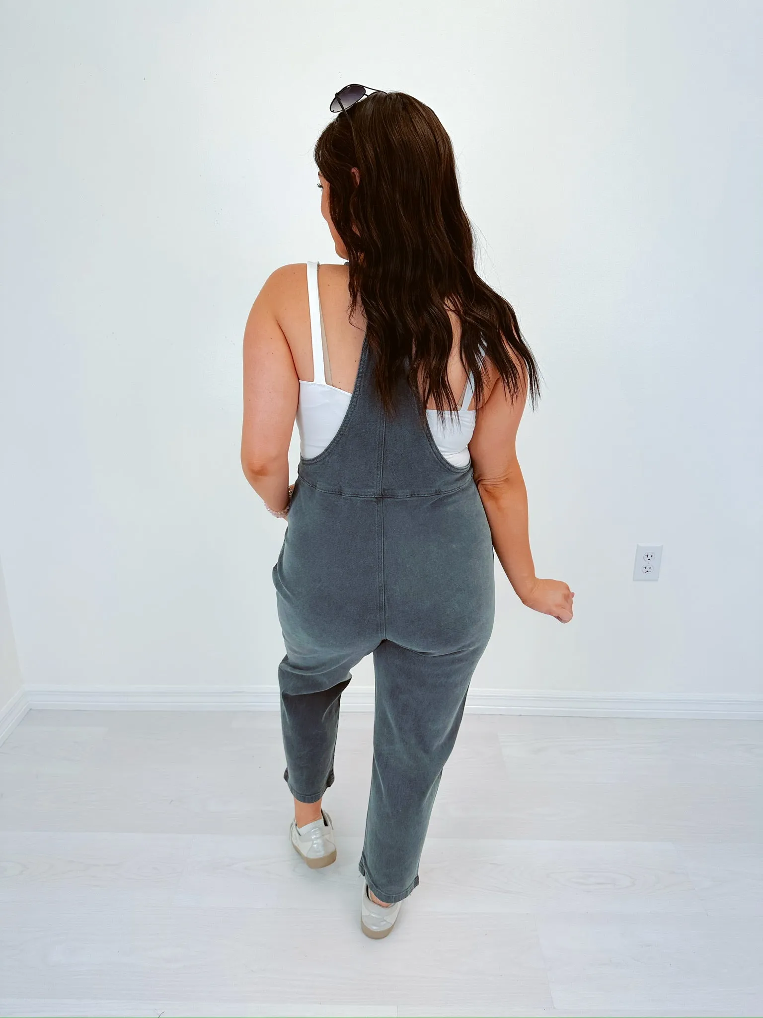 Kamryn Comfy Cropped Tie Knot Overalls - Ash Black