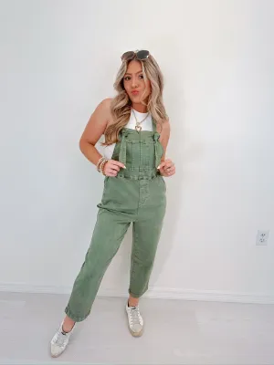 Kamryn Comfy Cropped Tie Knot Overalls - Olive