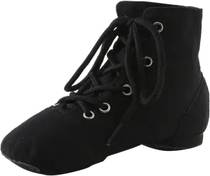 Lace Up Black Jazz Shoes Dance Boots for Girls High Top Canvas Dancing Shoes Split Sole Over Ankle Jazz Boots