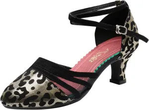 Latin Dance Shoes for Women Glitter Ballroom Shoes Closed Toe Party Shoe Comfortable Wedding Shoe with Ankle Strap