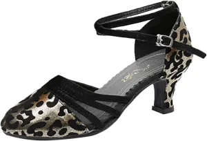 Latin Dance Shoes for Women Glitter Ballroom Shoes Closed Toe Party Shoe Comfortable Wedding Shoe with Ankle Strap