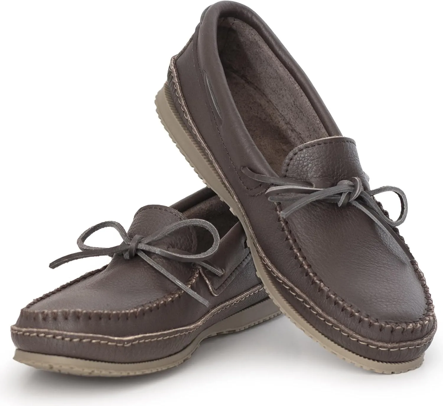 Laurentian Chief Moccasin Slippers for Men with Single Lacing, 8 Hole Collar and Padded Indian Rubber Sole, Canada Quality, Comfortable Stylish Indoor and Outdoor Moccasins for Men
