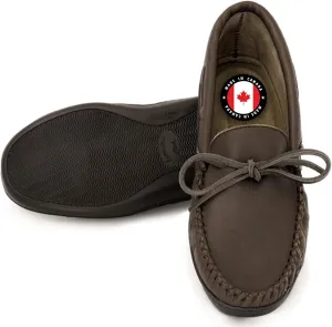 Laurentian Chief Moccasin with 8-Hole Collar for Men  Stylish and Comfortable House Slippers with Brown Rubber Sole  Leather Indoor and Outdoor Slippers