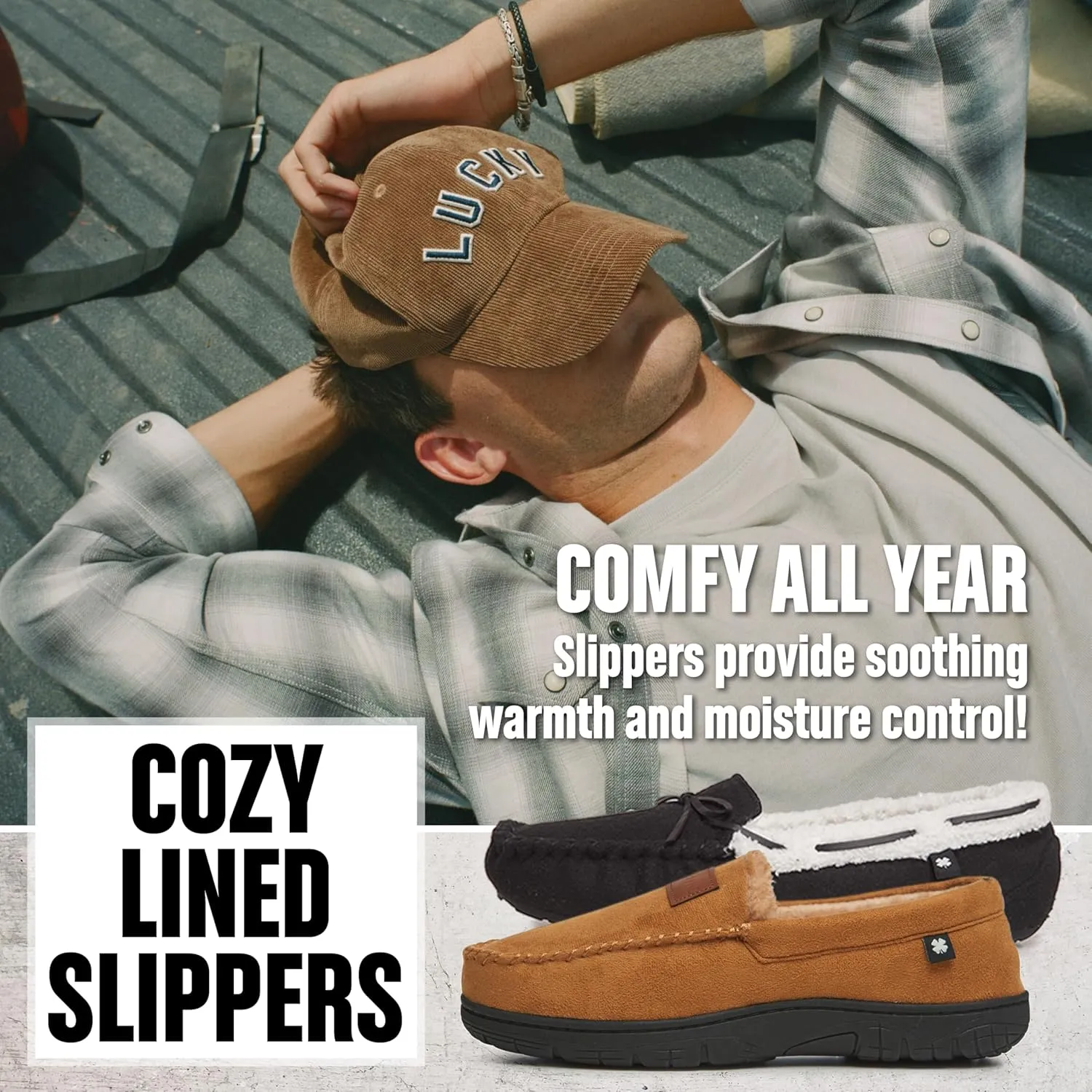 Lucky Brand Men's Moccasin Slippers  Cozy Indoor Footwear with Soft Lining