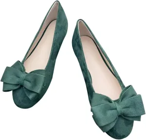 LUXINYU Women Round Toe Suede Ballet Flats with Cute Bowknot Elegant Slip on Soft Support Daily Walking Shoes Dress Shoes Office Shoes