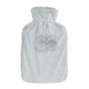 Luxury Plush Faux Fur Hot Water Bottle With Pom Poms