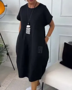 Marie™ - Short Sleeve Casual Dress with Letter Print