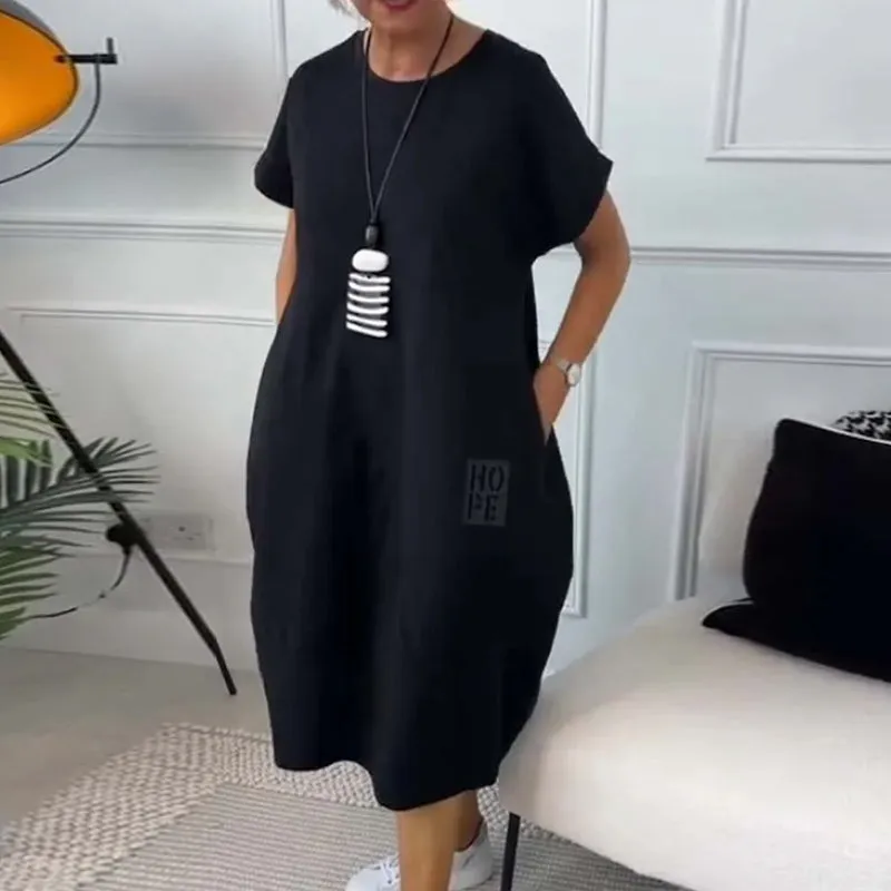 Marie™ - Short Sleeve Casual Dress with Letter Print