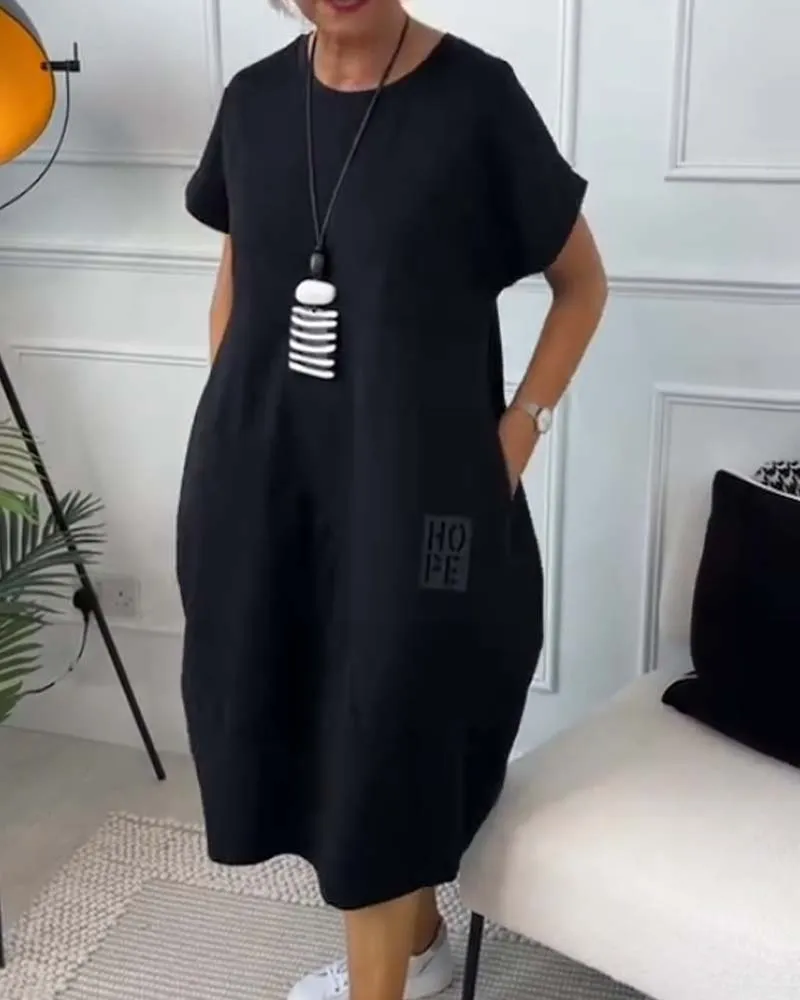 Marie™ - Short Sleeve Casual Dress with Letter Print