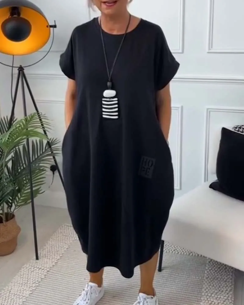 Marie™ - Short Sleeve Casual Dress with Letter Print