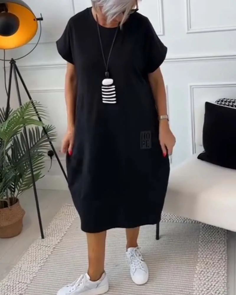 Marie™ - Short Sleeve Casual Dress with Letter Print