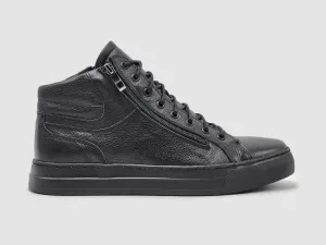 Men's Classic Zip-Up Leather Boots - Black
