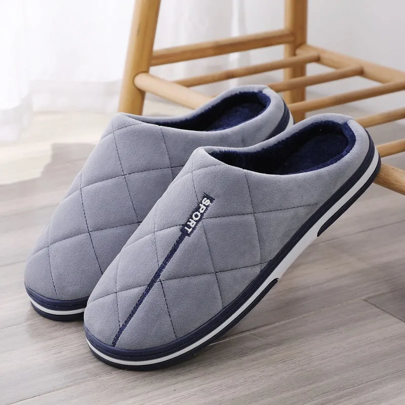 Men's Plus Size Warm Cotton Home Slippers with Platform